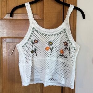 Rebellion White Crochet Top with Green Accents